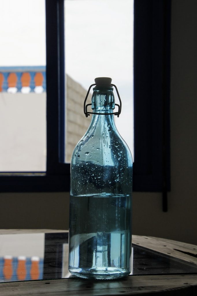 Glass bottle of alkaline water